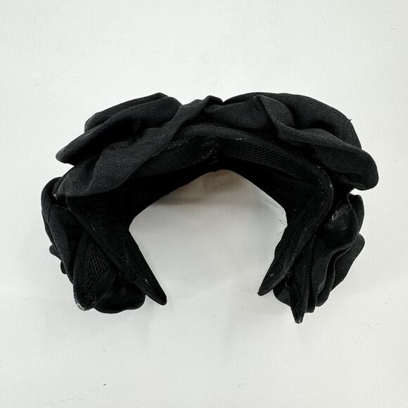 Black Fascinator Fabric Rosettes Over Mesh Form VTG Headwear